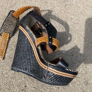 Brown and black wedges, in good condition